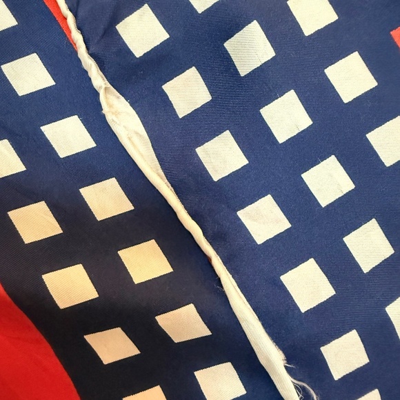 Vintage Echo Red, White & Blue Geometric Scarf – Hand Rolled Edges - Picture 7 of 8